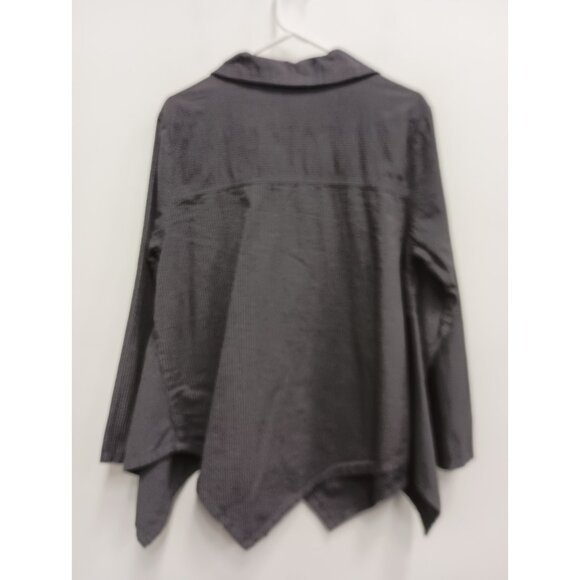 Mill Valley Womens Lagenlook Shirt Small Gray Striped Uneven Coastal Minimalist - Picture 8 of 9